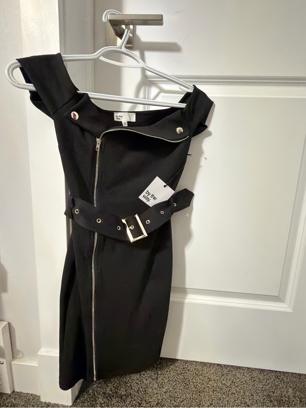 by the way. Black Off-Shoulder Zip Belted Dress XXS